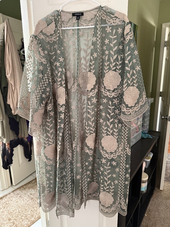 torrid Jackets & Blazers - ** UPDATED!!!New, never worn, TORRID Olive LaceDuster, size 4 (NOT BloomCHic!)